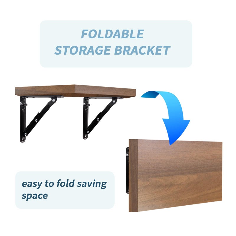 Meprotal 2pcs Folding Shelf Bracket 5.91 Inch, Heavy Duty Collapsible Shelf Brackets, Metal Foldable Shelf Table Bracket Supports Space Saving Triangle Corner Brace - Image 4